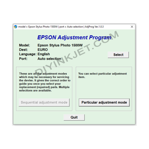 Epson Stylus Photo 1500W Adjustment Program