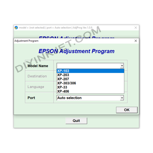 Epson XP-103 XP-203 XP-207 XP-303 XP-306 XP-33 XP-406 Adjustment Program