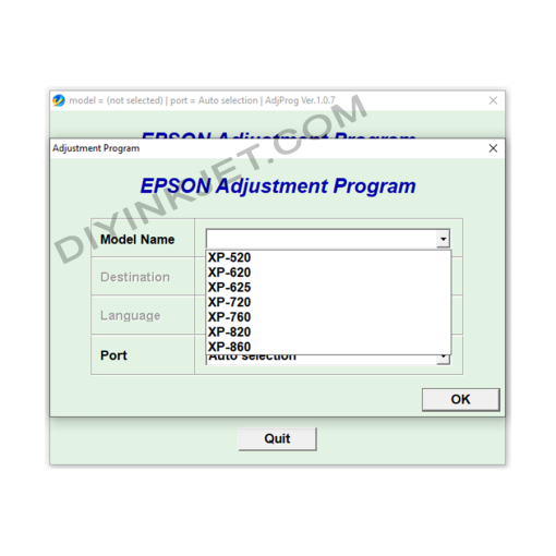 Epson XP-520 XP-620 XP-625 XP-720 XP-760 XP-820 XP-860 Adjustment Program
